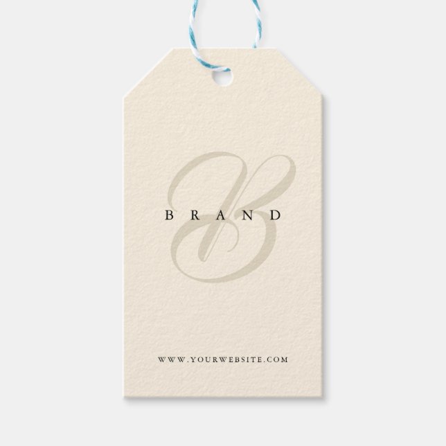 Minimal Light Beige Black Elegant Monogram Company Presentetikett (Framsidan)