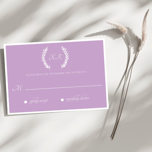 Minimal Lila Blommigt Monogram Bröllop OSA Kort (Skapare uppladdad)