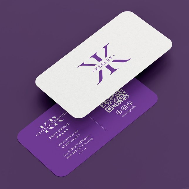 Minimal Lila för Royal i Professionell K Monogram Visitkort (Minimal Professional K Monogram Royal Purple Business Card
)