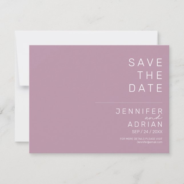 Minimal lila modern horisontell Save The Date (Framsida)