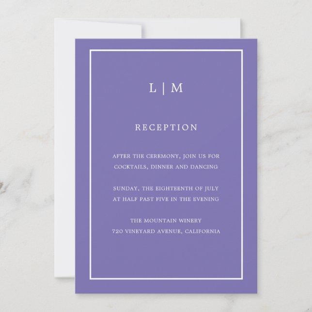 Minimal Lila Monogram Simple Elegant bröllop Inbjudningar (Framsida)