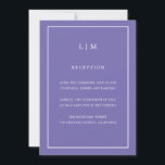 Minimal Lila Monogram Simple Elegant bröllop Inbjudningar<br><div class="desc">En enkel bröllopsinbjudan med en modern men ändå elegant design med dina två brev monogram överst och dina detaljer omgivna av ett tunt gräns. Färgen typsnitt och bakgrunden kan ändras till valfritt färg genom att klicka på knappen "anpassa". En chic och snyggt som är underbar för ett minimalistiskt par.</div>