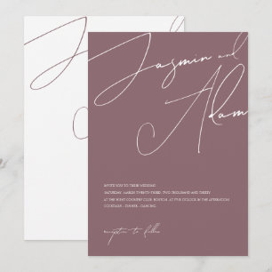Minimal lila skript typografi bröllop inbjudningar