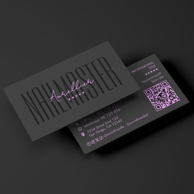 Minimal lila svart nagel tech ögonfransar smink visitkort (Minimal Purple Black Nail Tech Lashes Makeup Business Card
)