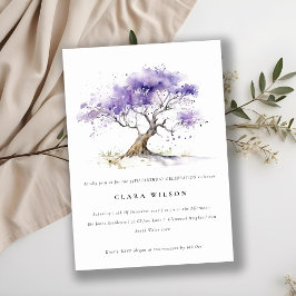 Minimal Lilac Watercolor Jacaranda Träd Birthday Inbjudningar