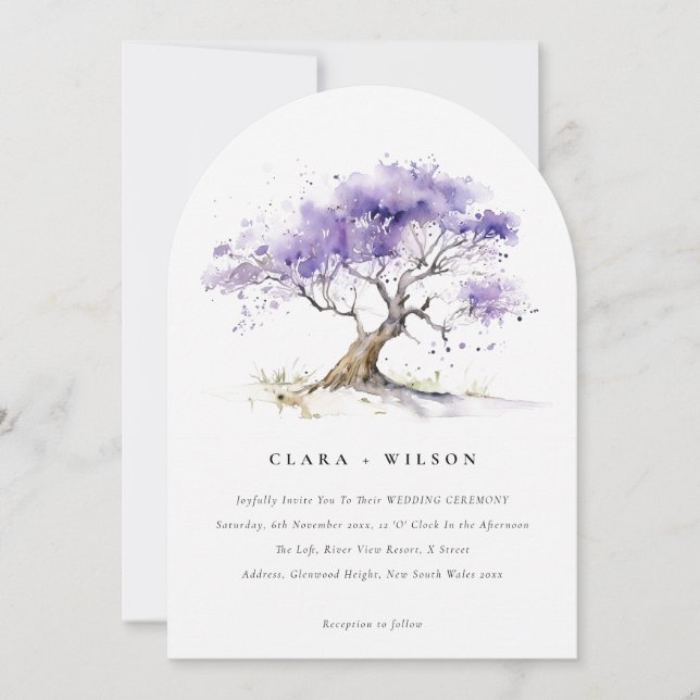 Minimal Lilac Watercolor Jacaranda Träd Bröllop Inbjudningar (Framsida)