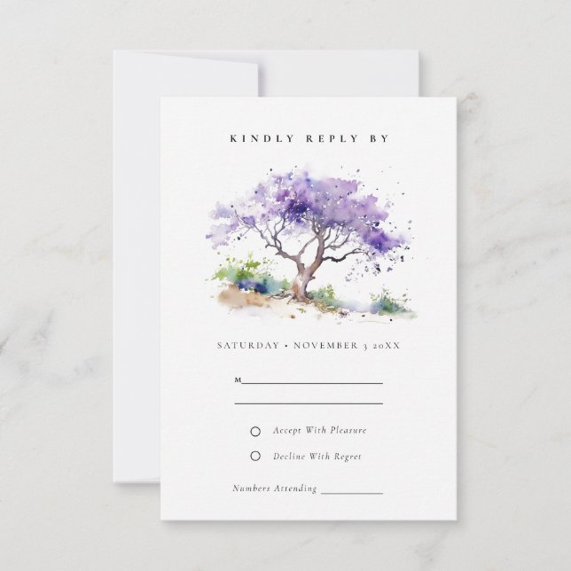 Minimal Lilac Watercolor Jacaranda Träd Bröllop OSA Kort (Framsida)