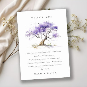 Minimal Lilac Watercolor Jacaranda Träd Bröllop Tack Kort