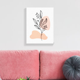 Minimal Line Art Floral Canvas – Soft Pastel Botan