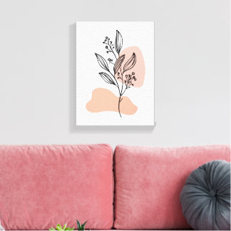 Minimal Line Art Floral Canvas – Soft Pastel Botan