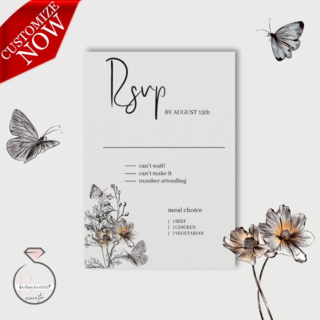Minimal Line Art Terracotta Poppies OSA Kort (Easy to customize)