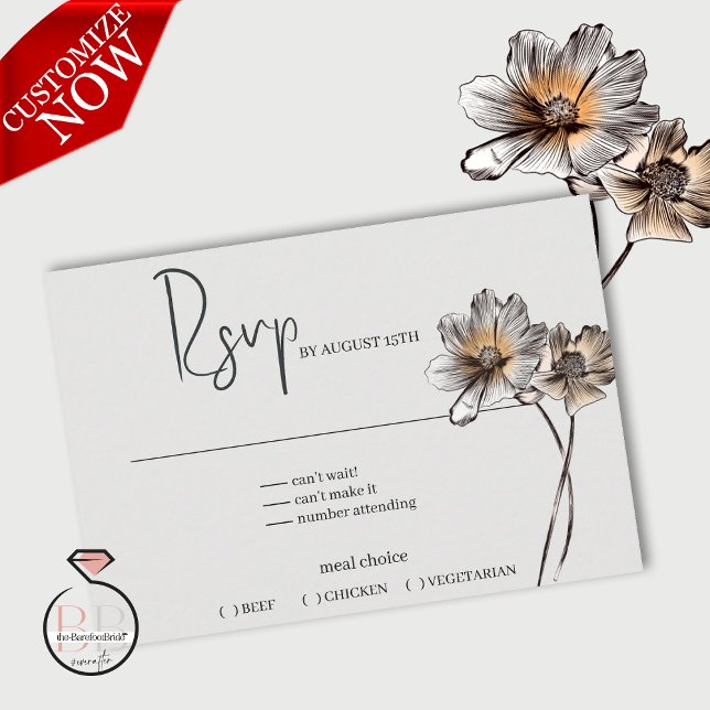 Minimal Line Art Terracotta Poppies OSA Kort (Easy to Customize)