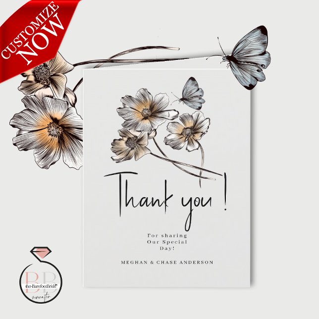 Minimal Line Art Terracotta Poppies Tack Kort (Easy to customize)