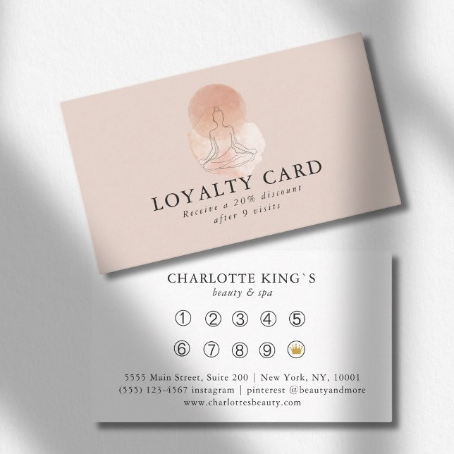 Minimal Line Art Woman Meditation Salon Loyalty Visitkort (Minimal Line Art Woman Meditation Salon Loyalty Business Card)