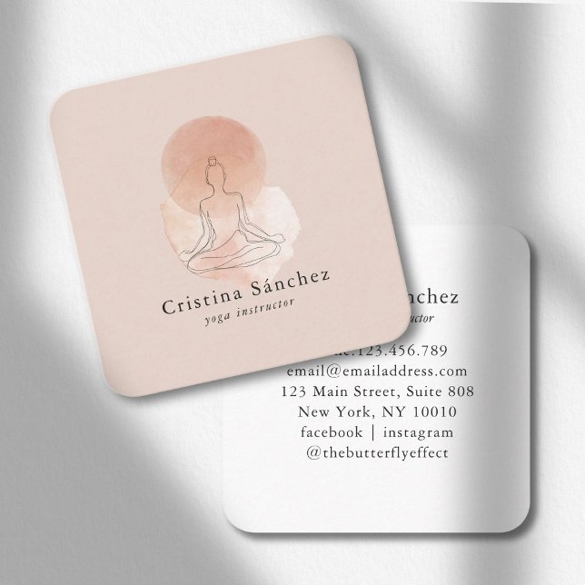 Minimal Line Art Woman Yoga Meditation  Fyrkantigt Visitkort (Minimal Line Art Woman Yoga Meditation Business Card)