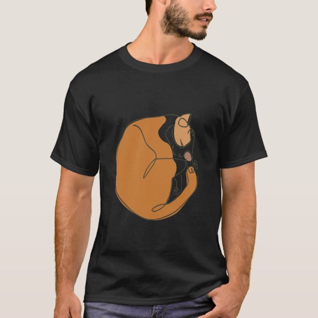 Minimal Linje Katt Sömn T Shirt (Framsida)