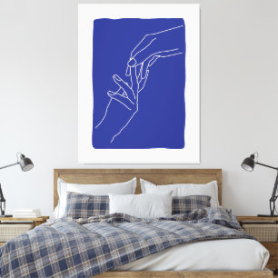 Minimal Linje Konst Händer Abstrakt Modern Blå Aff Canvastryck