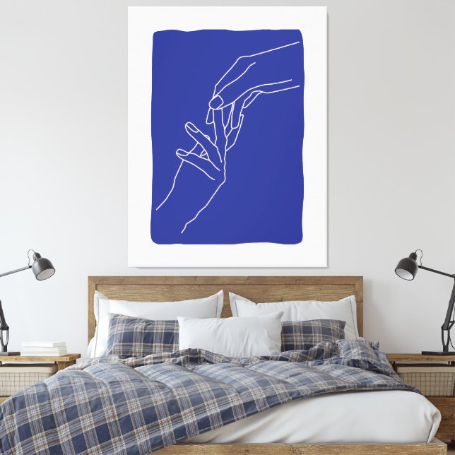 Minimal Linje Konst Händer Abstrakt Modern Blå Aff Canvastryck (Insitu (sovrum))