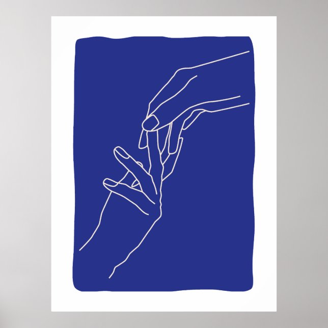 Minimal Linje Konst Händer Abstrakt Modern Blå Aff Poster (Framsidan)