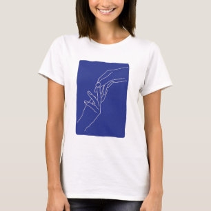 Minimal Linje Konst Händer Abstrakt Modern Blå Aff T Shirt