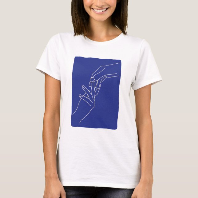 Minimal Linje Konst Händer Abstrakt Modern Blå Aff T Shirt (Framsida)
