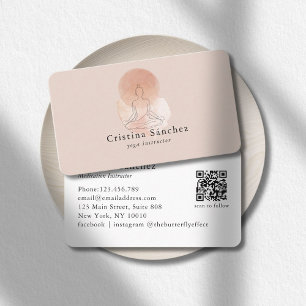 Minimal Linje Konst Kvinna Yoga Meditation QR-kod Visitkort