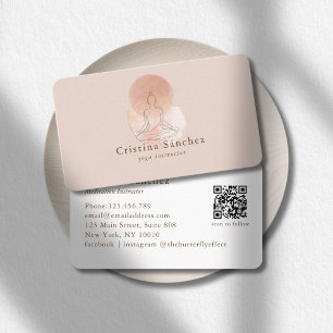 Minimal Linje Konst Kvinna Yoga Meditation QR-kod Visitkort