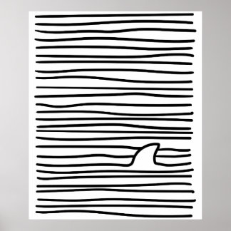 Minimal linjeformad Teckning-enkel, unik Shark Fin Poster