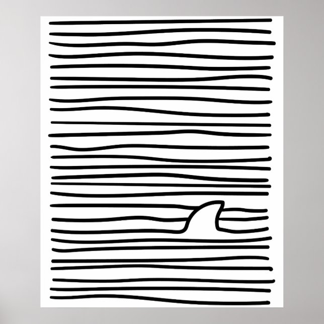 Minimal linjeformad Teckning-enkel, unik Shark Fin Poster (Framsidan)