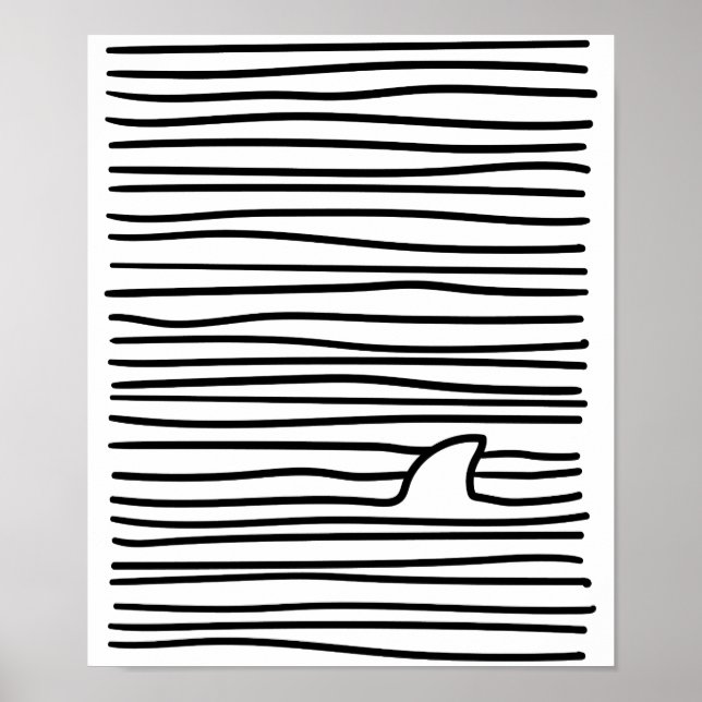 Minimal linjeformad Teckning-enkel, unik Shark Fin Poster (Framsidan)