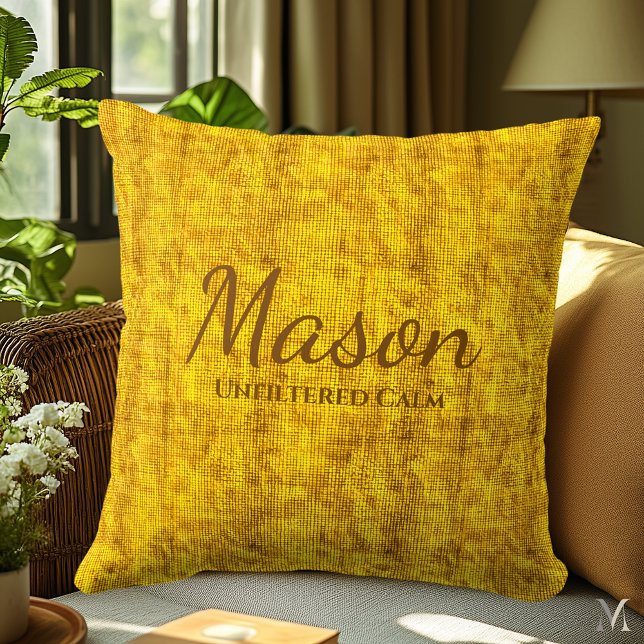 Minimal linnetextur i varmt senapsgult kudde (Skapare uppladdad)