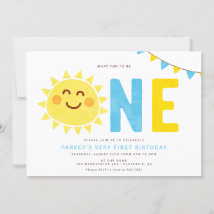 Minimal Little Sunshine First Birthday Boy Inbjudningar
