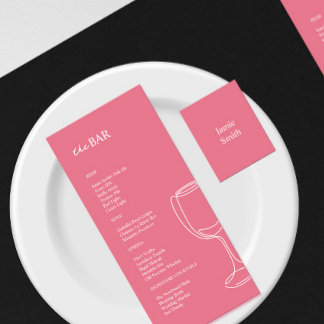 Minimal ljusstark rosa Bröllop Pub-meny Meny