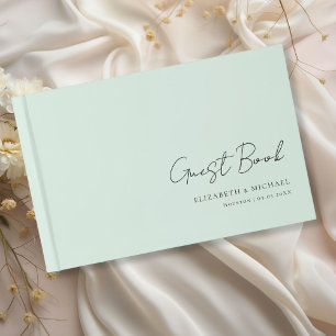 Minimal, Ljust grönt handskriftsskript Bröllop Gästböcker