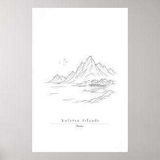 Minimal Lofotenöarna Linje Arttryck | Norsk Poster
