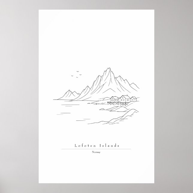Minimal Lofotenöarna Linje Arttryck | Norsk Poster (Framsidan)