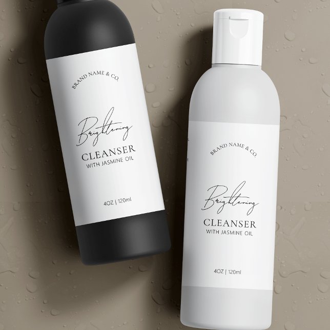 Minimal Logotyp 8 OZ Cosmo Flaska-vattentät etiket (Simple black and white skincare bottle wrapper label template in black and white)