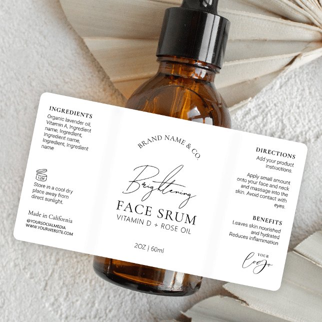 Minimal Logotyp av Chic Serum 2 OZ dropppump Flask Fraktsedel (Sophisticated 2 OZ cosmetic bottle packaging label, great for face serums, skincare oil and more)