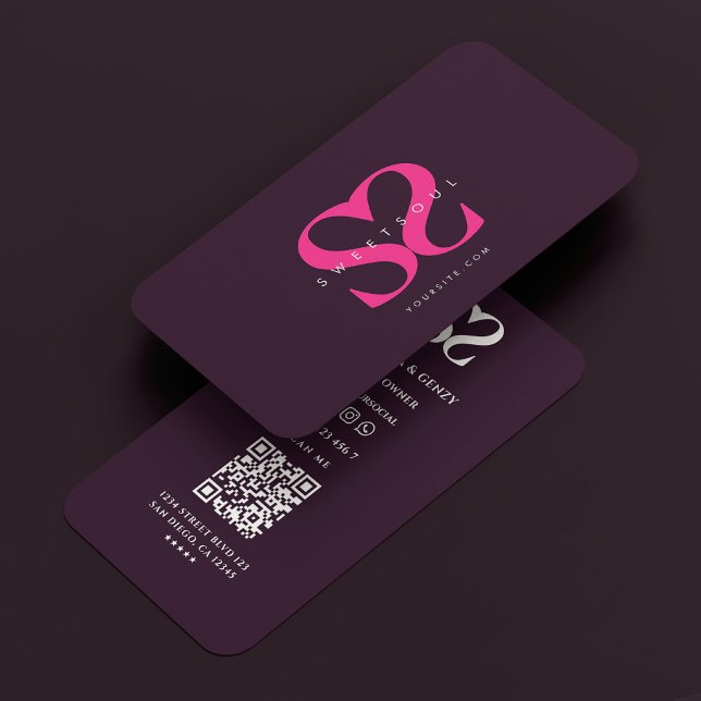 Minimal Logotyp i monogram S Lila Rosa Beauty Visitkort (Minimal Monogram Logo S Purple Pink Beauty Business Card
)