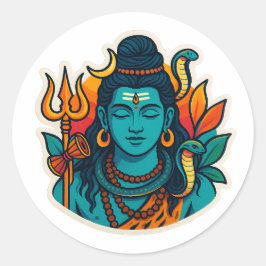 Minimal Lord Shiva Illustration – Trishul, Damru Runt Klistermärke