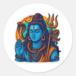 Minimal Lord Shiva Illustration – Trishul, Damru Runt Klistermärke