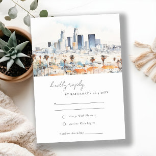 Minimal Los Angeles California Watercolor Bröllop OSA Kort