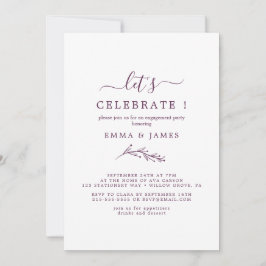 Minimal löv | Aubergine "Låt oss fira"  Inbjudningar