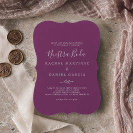 Minimal Löv | Berry Lila Spain Nuestra Boda Inbjudningar