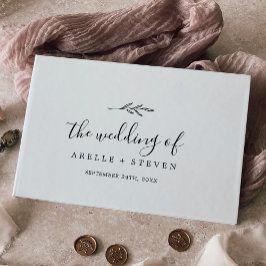 Minimal Löv Black and White Monogram Back Bröllop Gästböcker