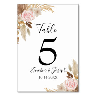Minimal Löv Boho Blommigt Bröllop Bordsnummer