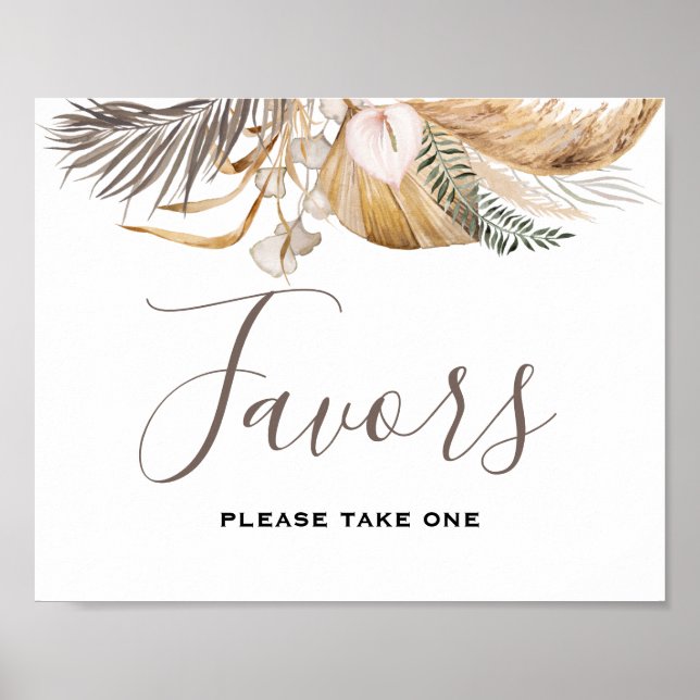 Minimal Löv Boho Blommigt Bröllop Poster (Framsidan)