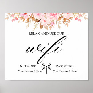 Minimal Löv Boho Blommigt Bröllop Wifi Poster