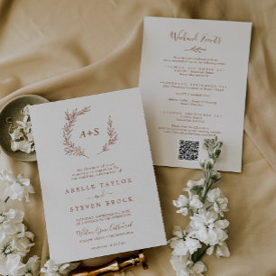 Minimal Löv Boho Cream Helg Events Bröllop Inbjudningar