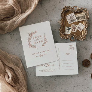 Minimal Löv   Boho Cream Spara datum Inbjudan Vykort